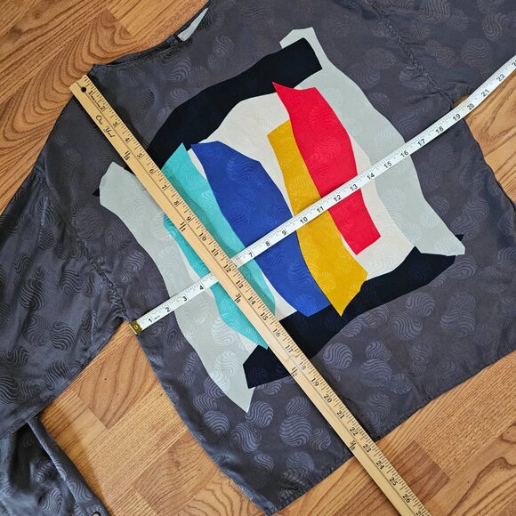 Jerry Regenbogen Vintage 80s 90s 100% Silk Printed Longsleeve Blouse Top, S - Picture 3 of 5